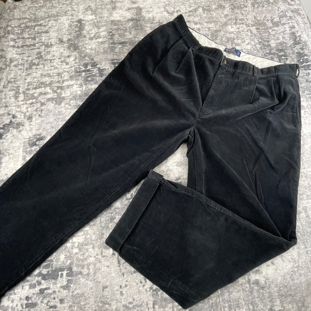 Vtg Polo Ralph Lauren Mens 42x30 Corduroy Pants Double Pleated‎ Black 90s Retro